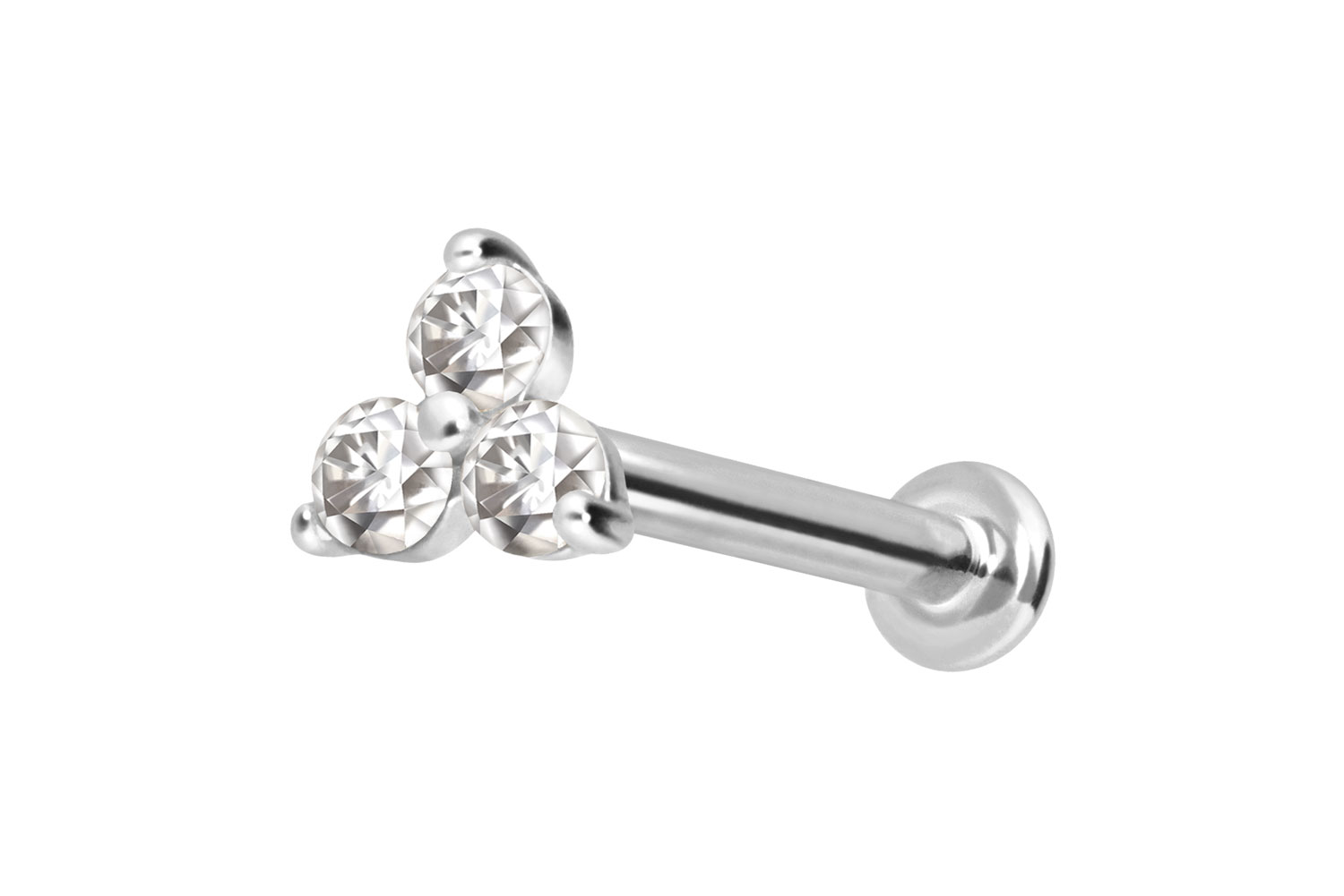 14 Karat Gold Labret Piercing mit Push Fit MOISSANIT-BLUME